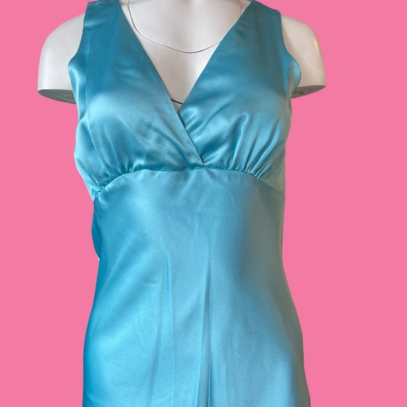 New Lynn Lugo 100% Silk women's Cocktail Dress size 2 Turquoise Made in USA - Picture 4 of 7